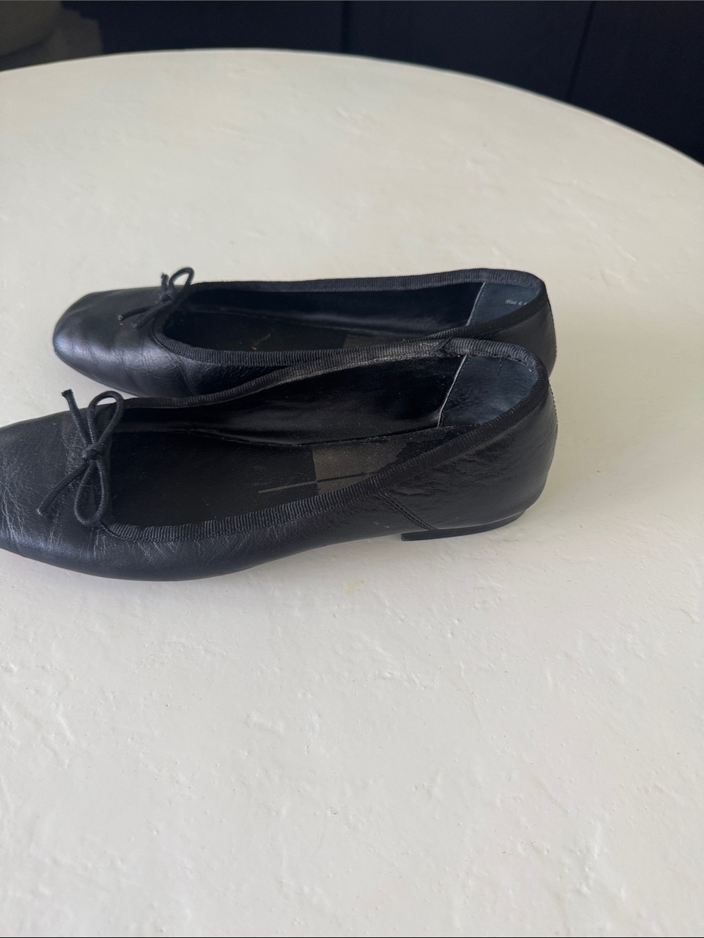 Dolce Vita Black Leather Ballet Flats with Bow Trim